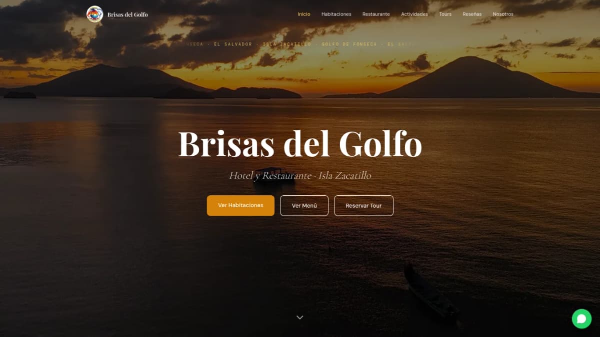 Homepage del Hotel Brisas del Golfo — sistema de reservas live